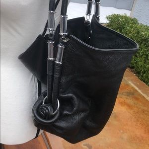 Leather black handbag